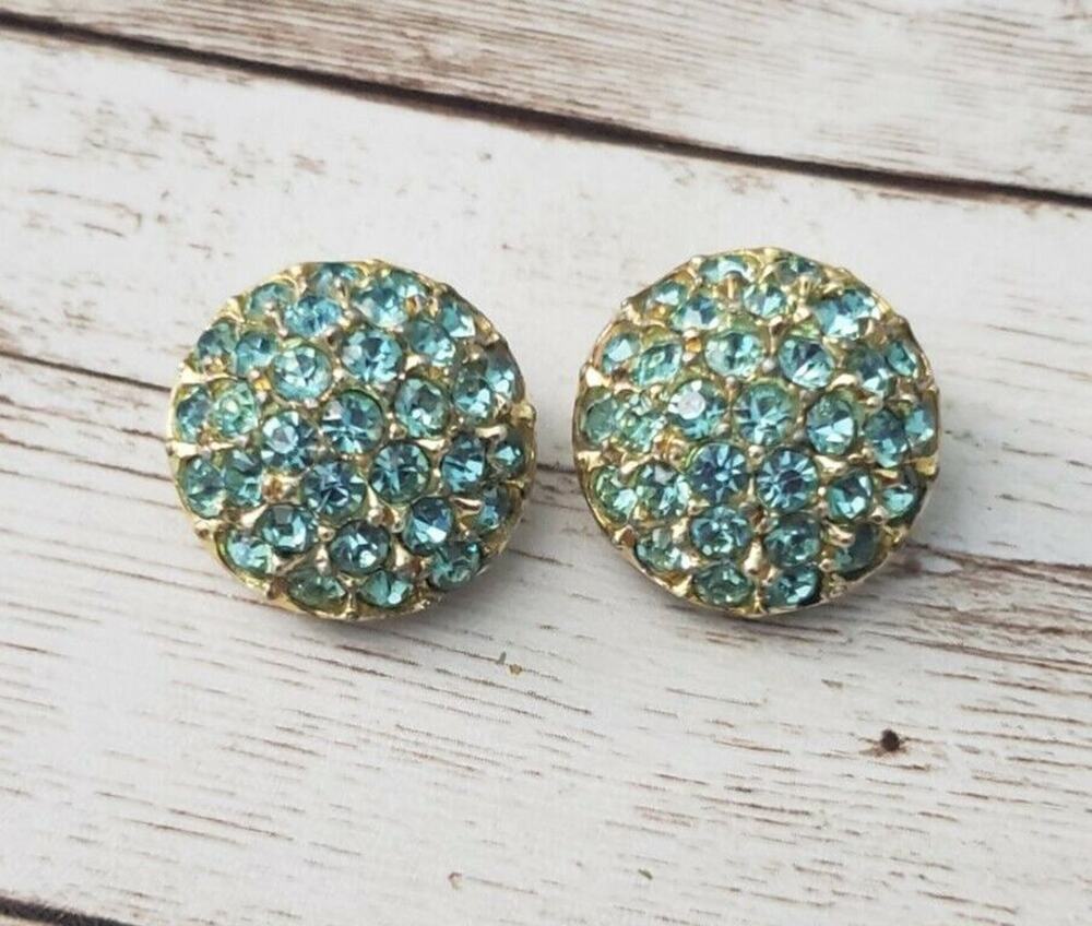 Vintage Coro Clip On Earrings Blue Gems Circle